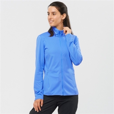 Capas Intermedias Salomon ESSENTIAL LIGHTWARM Full Zip Capa Intermedia Jacket Mujer Azules | MX-971YMGN