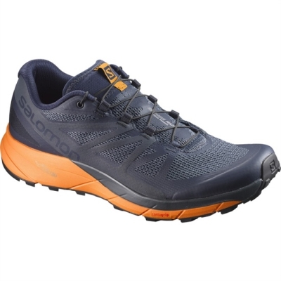 Tenis Para Trail Running Salomon SENSE RIDE Hombre Azul Marino Naranjas | MX-642MQXF