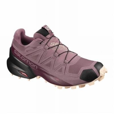 Tenis Para Trail Running Salomon SPEEDCROSS 5 GORE-TEX Mujer Vino Negros | MX-394LERS