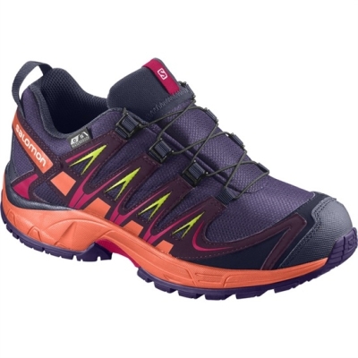 Tenis Para Trail Running Salomon XA PRO 3D CSWP J Niños Morados Naranjas | MX-249MTJL