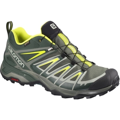 Tenis Senderismo Salomon X ULTRA 3 GTX Hombre Verde Oliva Negros | MX-509OLFT