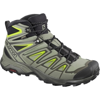 Tenis Senderismo Salomon X ULTRA 3 MID GTX Hombre Verde Oliva Negros | MX-364VKIP